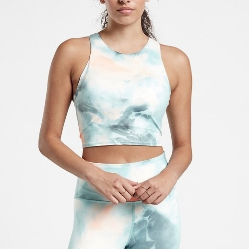ATHLETA Conscious Crop Sports Bra Tank Green-Peach